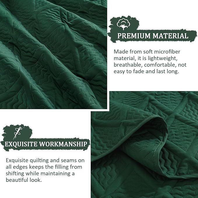 Yiran California King Quilt Set, Emerald Green Oversized Bedspread Bedding Set, Lightweight Diamond Pattern Soft Microfiber Modern Style Coverlet with 2 Pillow Shams 112x104 inch