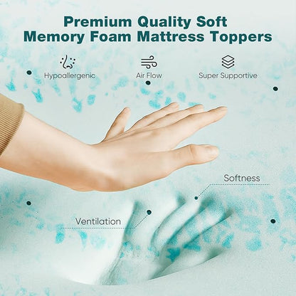 Sweetcrispy Mattress Topper Queen, Memory Foam 2 Inch Thick Gel Infused Cooling Toppers Pad for Queen Size Bed, Sleeper Sofa, RV, Camper, CertiPUR US, Breathable