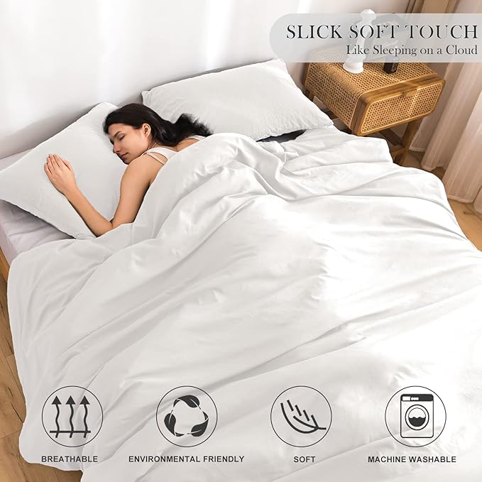 COTTEBED White Comforter King Size Set Bed, Luxury Hotel Super Soft Fluffy Washed Cotton, 1 Down Comforter 2 Pillowsham, Lightweight Modern Solid Bedding Collection All Season (White,King/Cal King)