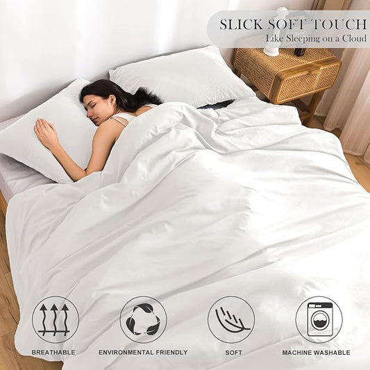 COTTEBED White Comforter King Size Set Bed, Luxury Hotel Super Soft Fluffy Washed Cotton, 1 Down Comforter 2 Pillowsham, Lightweight Modern Solid Bedding Collection All Season (White,King/Cal King)
