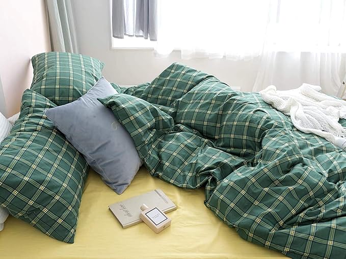 Houseri Green Plaid Comforter Set Twin Emerald Green Bedding Sets Twin Size for College Boys Jade Buffalo Checkered Comforter Twin Girls Vintage Green Grid Comforter Kids Green Gingham Comforter Twin