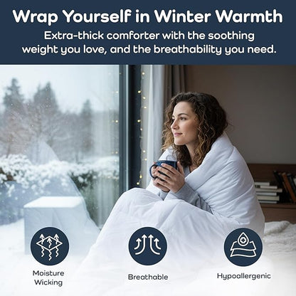 Olive + Crate 100% Viscose derived from Bamboo Comforter Outer Shell - Extra Thicker and Heavier Queen Size - Cooling Blanket, Hypoallergenic & Moisture Wicking Bedding - Winter Comforter (88" x 90")