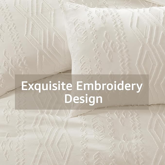 WRENSONGE Queen Comforter Set with Sheets - 7 Pieces White Tufted Bed in a Bag Queen Shabby Chic Bedding Sets with 1 Comforter, 2 Sheets, 2 Pillowcases & 2 Shams