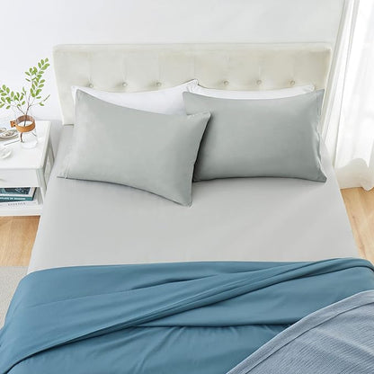 MILVOWOC 2Pcs Brushed Microfiber King Pillowcases - 20 x 36 Inch, Silver Pillow Case Set Non Slip Envelope Pillow Cover with Moisture Absorption and Anti-Wrinkle