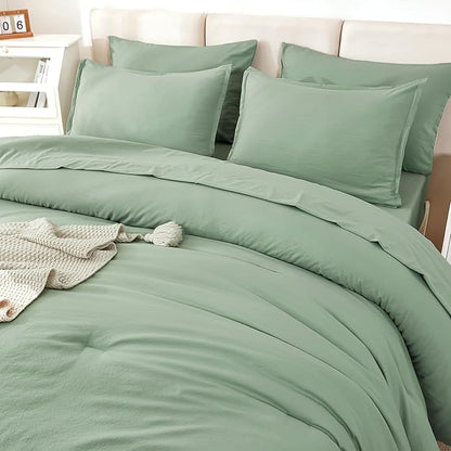 Litanika Comforter King Size Set Sage Green - 7 Pieces Bed in a Bag King Bedding Comforter Sets, Plain Lightweight Bed Set with Comforter, Sheets, Pillowcases & Shams