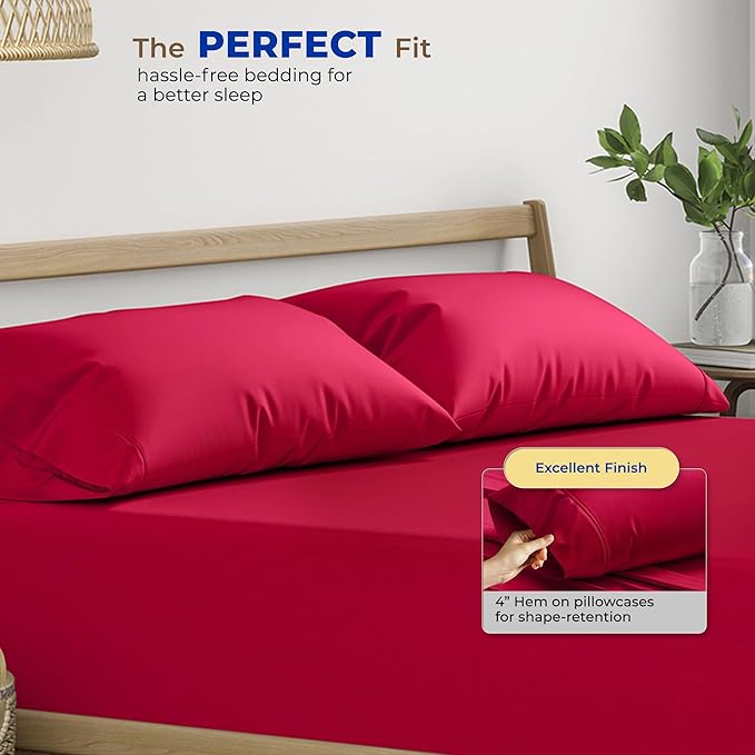 Thread Spread 100% Egyptian Cotton Pillow Cases Queen Size Set of 2 - Luxury 600 Series Bliss Collection Queen Pillow Cases (Red), Soft Cooling Hotel Cotton Pillowcases, Sateen Finish