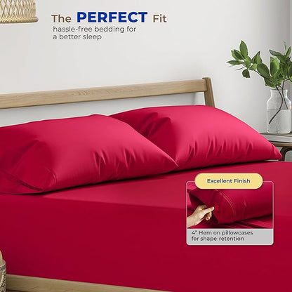 Thread Spread 100% Egyptian Cotton Pillow Cases Queen Size Set of 2 - Luxury 600 Series Bliss Collection Queen Pillow Cases (Red), Soft Cooling Hotel Cotton Pillowcases, Sateen Finish