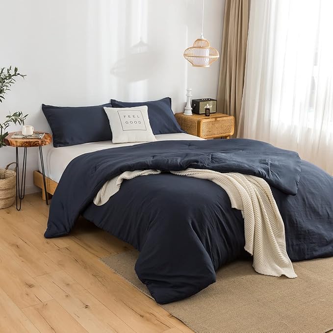 All Seasons Comforter King Size Navy Blue Comforter Set with Pillowshams Double Sliky Soft Washable Cotton Microfiber Reversible Shaggy Fluffy Comforter & 2 Pillow Shams, Dark Navy Blue, King/Cal King