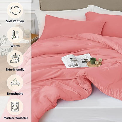 King Comforter Set Peach Pink,3PCS Soft Lightweight Breathable Bedding Comforter for All Season, King Size(104''×90'' Comforter & 2 Pillowcases)