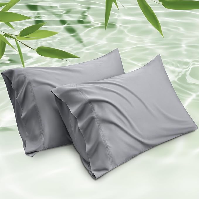 Bedsure King Size Pillow Cases Set of 2, Cooling Pillow Cases King, Rayon Derived from Bamboo Silver Grey Pillowcases, PureWoven Silky Soft Bedding Pillow Cover with Envelope Closure, 20x36 Inches