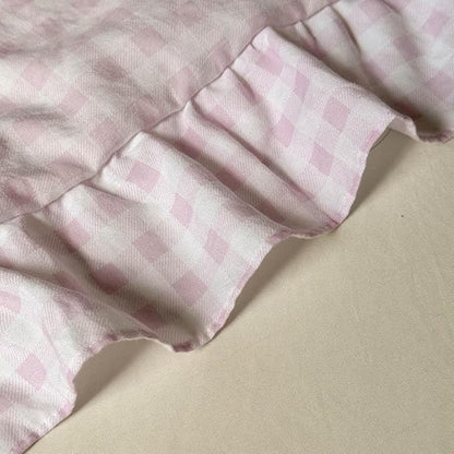 NSNLGSGC Pink Ruffle Gingham Comforter Set Twin, Pre-Washed Ruffled Plaid Checked Comforter Bedding, 2 Pieces Vintage Farmhouse Grid Bedding Set(Pink Gingham, Twin)