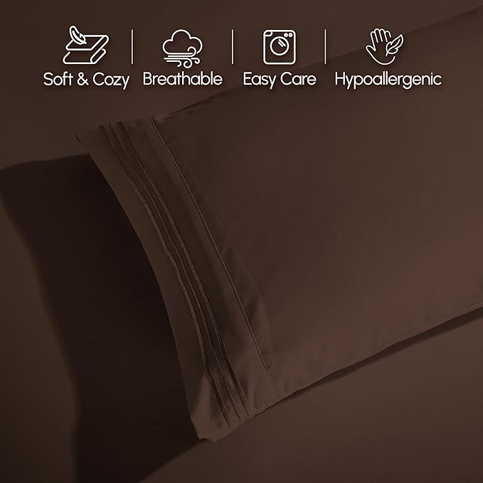 Elegant Comfort Luxurious 1500 Premium Hotel Quality Microfiber 4-Piece Sheet Set, 18-24 Inches Deep - Extra Deep Pocket Sheets - Ultra Soft 4PC Deep Pocket Sheets, Queen, Chocolate Brown
