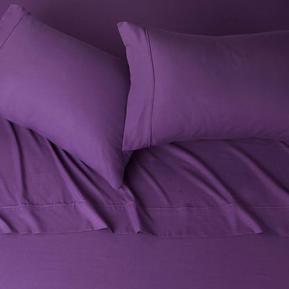Amazon Basics Lightweight Super Soft, Comfortable, Breathable, Wrinkle Resistant Microfiber 4 Piece Bed Sheet Set with 14-Inch Deep Pockets, Queen, Plum, Solid