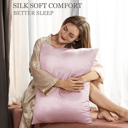 Adubor Silk Pillowcase 2 Pack for Hair and Skin with Hidden Zipper, Both Sides 23 Momme Silk Pillow Case (Pink, Standard: 20''x26'')