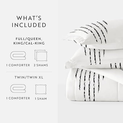 LINENS & HUTCH Comforter Set Patterned Microfiber All Season Down-Alternative Ultra Soft Bedding in Diamond Stripe - King/Cal-King Diamond Stripe Gray