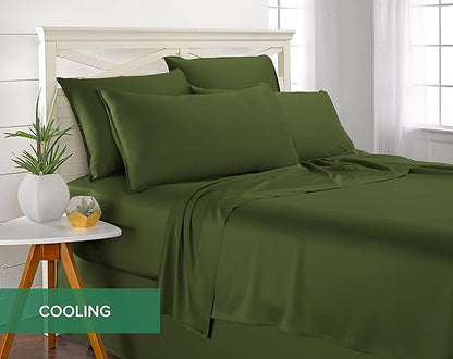 Queen Pillowcases by Pure Bamboo, Genuine 100% Organic Viscose Derived from Bamboo, Luxuriously Soft & Cooling, Double Stitching, Envelope Closure (2 Queen Pillowcases, Pesto)