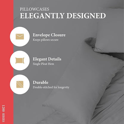 Ashton Sheets 100% Egyptian Cotton King Size Sheets Set - Luxury 1200 Thread Count Egyptian Cotton Sheets King Size, 17" Deep Pocket, Soft, Cooling Sateen Weave Hotel Quality Bedding Set - Dark Grey