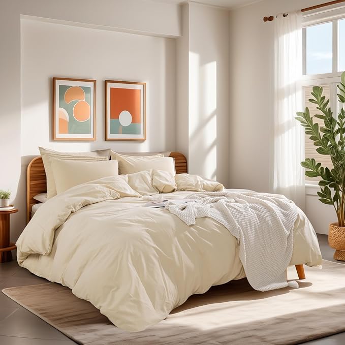 NEXHOME PRO Full Duvet Cover Set – 100% Certified Organic Cotton with Washed Feel & Linen-Like Texture, Comfortable & Breathable, Home Bedding Set 80"*90" (No Comforter) 8090N