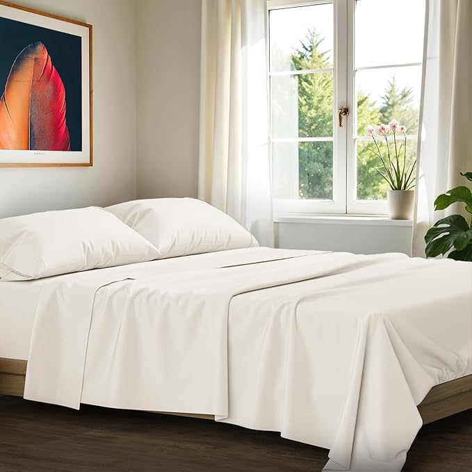 Ashton Sheets 100% Egyptian Cotton Sheets California King Size - 1200 Thread Count Cal King Size Sheets Set, 4 PC Luxury Bedsheet (Ivory), Soft, Cooling, 17" Deep Pocket Sateen Weave Bedsheet Set
