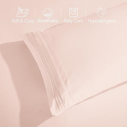 Elegant Comfort Luxurious 1500 Premium Hotel Quality Microfiber 4-Piece Sheet Set, 18-24 Inches Deep - Extra Deep Pocket Sheets - Ultra Soft 4PC Deep Pocket Sheets, California King, Blush