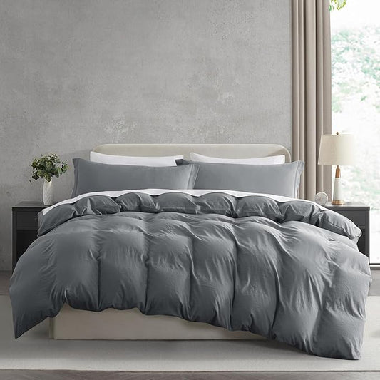 Nestl Grey California King Duvet Cover Sets - Soft Prewashed Cal King Duvet Cover, 3 Piece, with Zipper Closure, 1 Duvet Cover 104x98 inches and 2 Pillow Shams