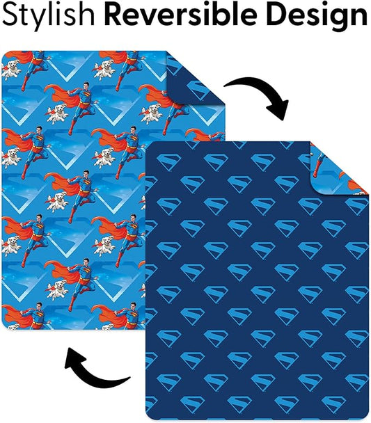 Northwest DC Comics Superman Above Metropolis Reversible Quilted Throw Blanket, Comfy Iconic Throw, Adults Boys Girls, Legendary Superhero Bedding for Bed, or Couch, 60 x 80 inches