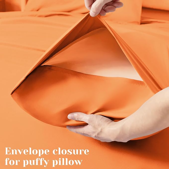 BYSURE 6 Pieces Bed Sheets Set(Full, Orange Apricot) - Hotel Luxury Super Soft 1800 Thread Count 100% Microfiber Sheets with Deep Pockets, Wrinkle & Fade Resistant