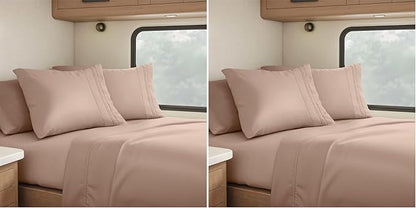 Clara Clark RV Queen Sheets - 6 Piece Luxury Sheets Set, Super Soft Bedding & Pillowcases, Taupe Sand (Pack of 2)
