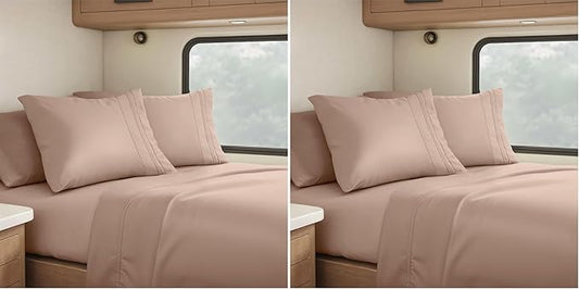 Clara Clark RV Queen Sheets - 6 Piece Luxury Sheets Set, Super Soft Bedding & Pillowcases, Taupe Sand (Pack of 2)