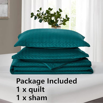 Maple&Stone Quilt Set Twin/Twin XL, Lightweight Teal Bedspread Ultrasonic Chevron Pattern Light Coverlet for All Season Comforter Bedding Decor - 2 Piece Twin Extra Long Bed Cover Sets