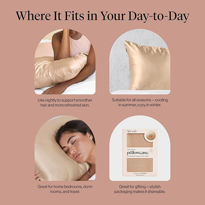 Kitsch Satin Pillowcase with Zipper for Hair & Skin - Softer Than Silk Pillow Cases, Smooth Cooling Satin Pillow Case, Wrinkle-Free, Machine Washable - King Size Satin Pillow Case 19x36 - Champagne
