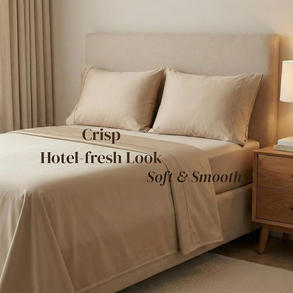 Beckham Hotel Collection Cotton Pillowcases Standard/Queen, 500TC, Sateen Finish, Open End, Breathable, Moisture-Wicking, Sand (4 Pieces)