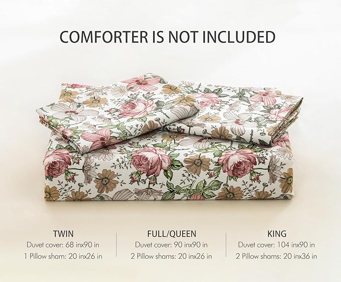 SLEEPBELLA Duvet Cover Set, 600 Thread Count Cotton Pink & Yellow & Beige Floral Pattern Printed on White，Mustard Green Reversible Comforter Cover (Twin, Green Floral)