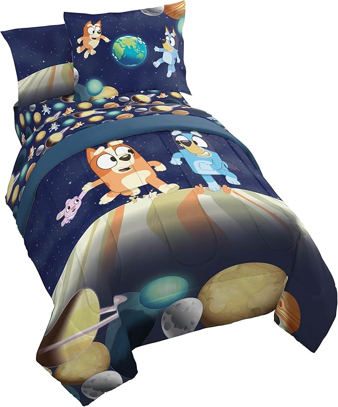 Jay Franco Kids Comforter Set Includes Sheets and Pillow Covers - Soft and Cozy Bed Set for Stylish Room Decor, Blue - Bluey & Bingo, 5 Piece Twin