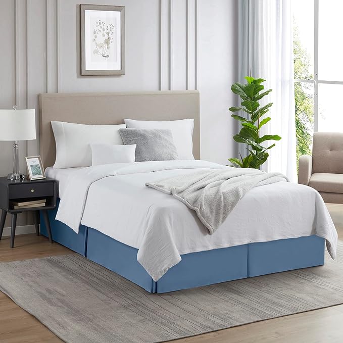 Nestl Blue Heaven Bed Skirt Cal King Size - Cal King Bed Skirt 14 Inch Drop - Brushed Microfiber Bed Skirts - Hotel Quality Pleated Bed Skirt - Shrinkage & Fade Resistant