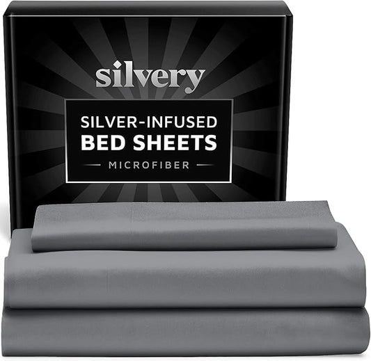 Silvery Silver Infused Bed Sheets Set - Ultra-Soft Temperature-Regulating Fabric with Self-Cleaning Technology™ That Stays Fresh 3X Longer for Hygienic Sleep