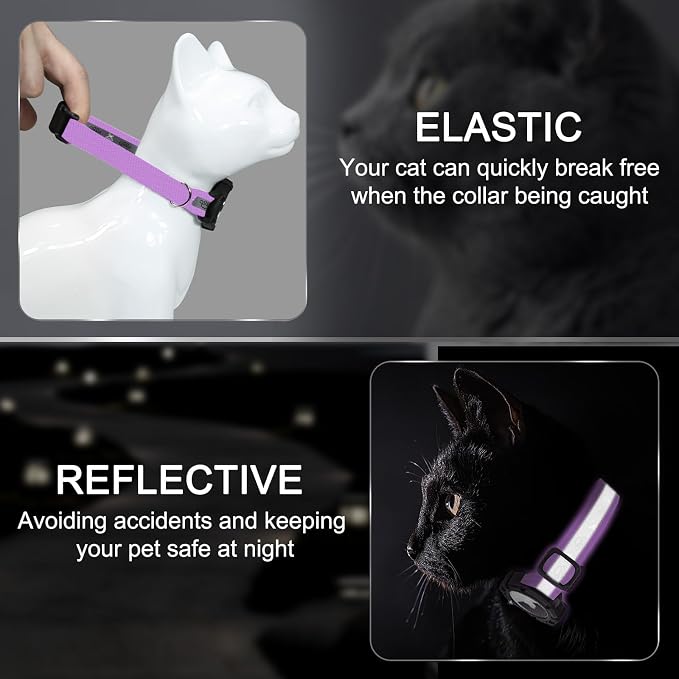 Reflective AirTag Cat Collar, Integrated Cat Collar with Air Tag Holder | Built in AirTag Holder, Adjustable 7-13in for Cats, Kittens and Puppies, Safety Elastic Band, Reflective for Night Walking