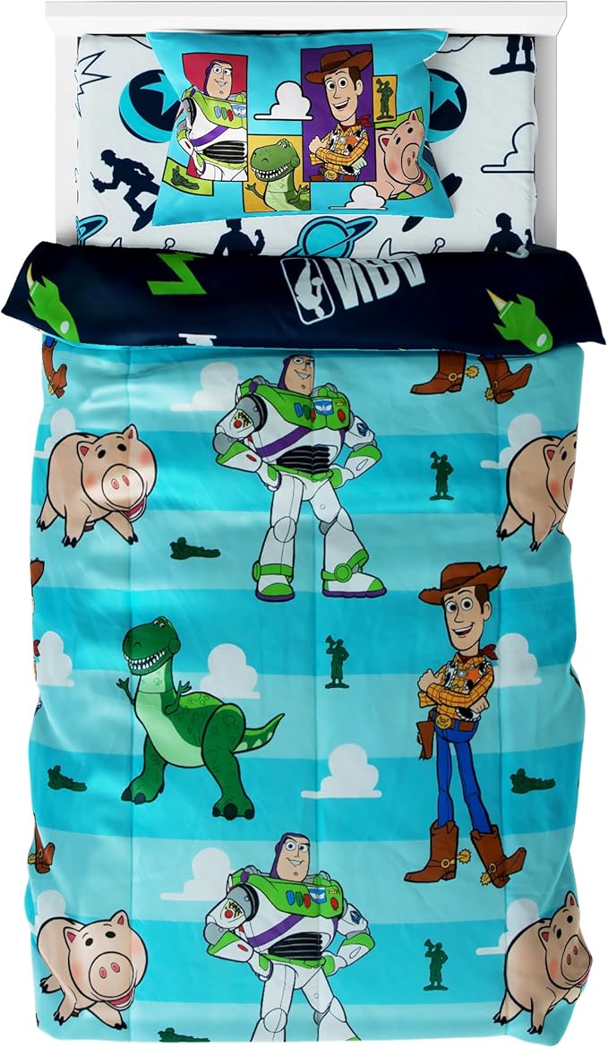 Northwest Disney Toy Story Twin Comforter Set, Reversible Buzz Lightyear & Woody Design, Ultra Soft Fade Resistant Microfiber Kids Bedding Set, Officially Licensed