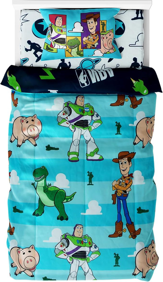 Northwest Disney Toy Story Twin Comforter Set, Reversible Buzz Lightyear & Woody Design, Ultra Soft Fade Resistant Microfiber Kids Bedding Set, Officially Licensed