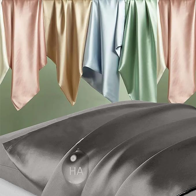 Silk Body Pillow Cases, Mulberry Silk Body Pillow Cover with Zipper, Smooth, Anti Acne, Cooling Sleep Both Sides Natural Silk Satin 20x54 Body Pillowcase, Gifts for Women Men, Dark Gray