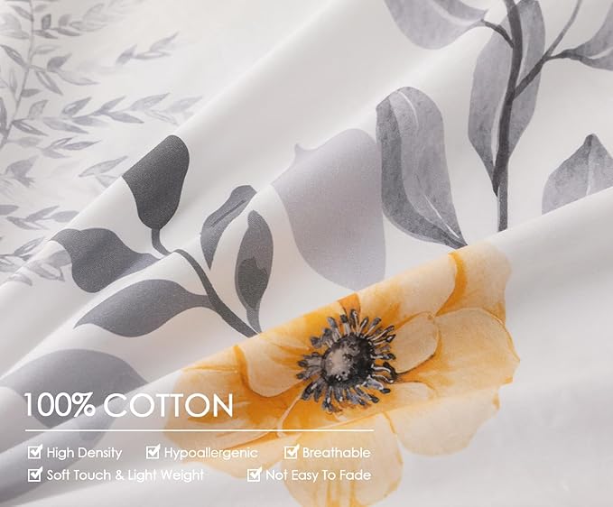 King Size Duvet Cover Set with Button Closure - Black and Yellow Botanical Luxury Bedding for a Comfortable Sleeping