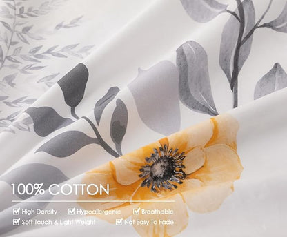 King Size Duvet Cover Set with Button Closure - Black and Yellow Botanical Luxury Bedding for a Comfortable Sleeping