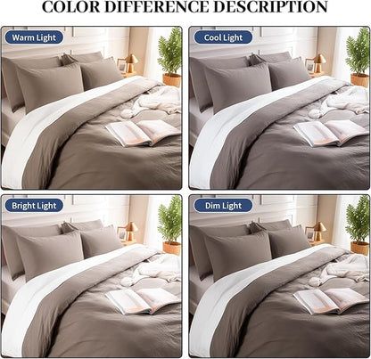 NEXHOME PRO 100% Washed Cotton Duvet Cover Full Size, Ogranic Natural Linen Feel Breathable Bedding Set with Zipper Closure, 3 Pieces Duvet Cover Set Chocolate (No Comfortert) 8090