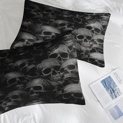 Comforter Set Queen Size, Skeleton Retro 7 Pcs Bedding for Adults, Spooky Horror Gothic Bed Sheet Sets with Fitted Sheet 2 Pillowcases & 2 Shams for Bedroom Bed Decor
