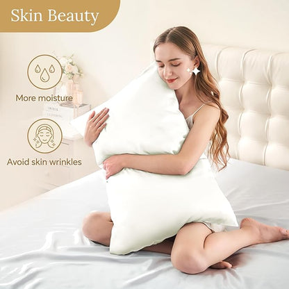 INFIIXSO Mulberry Silk Pillow Cases King Size Set of 2, Silk Pillowcase with Hidden Zipper 20"x36", Extraordinary Smooth and Soft Pillow Case for Hair and Skin(Cream, 2 Pack)