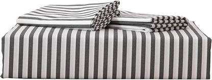 JELLYMONI 100% Natural Cotton 3pcs Striped Duvet Cover Sets,White Duvet Cover with Dark Grey Stripes Pattern Printed Comforter Cover,with Zipper Closure & Corner Ties(Full Size)