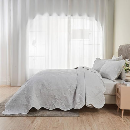 Kingnex Extra Wide Oversized King Bedspreads 128x120 for Tall King or Cal King Bed Ultrasonic Quilted Coverlet Set 3 Piece Include 1 Quilt 2 Pillowcases White
