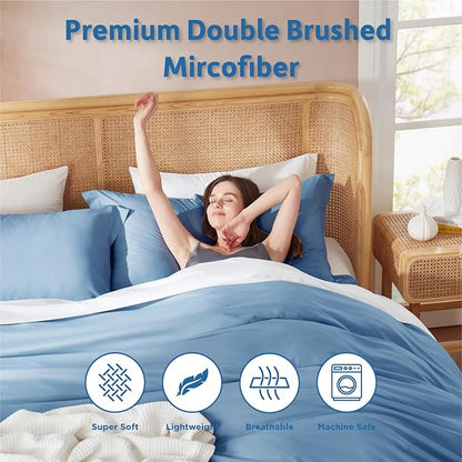 Nestl Blue Heaven Duvet Cover Queen Size - Soft Double Brushed Queen Duvet Cover Set, 3 Piece, with Button Closure, 1 Duvet Cover 90x90 inches and 2 Pillow Shams
