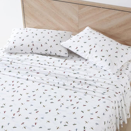 Eddie Bauer - Twin XL Sheet Set, Cotton Percale Bed Sheets, Crisp & Cool, Crisp & Cool, Ideal Dorm Essentials (Kayaks Multi, Twin XL)