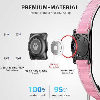 Upgrade Dog Collar with AirTag Holder, IP68 Waterproof, Pastel Pink, XL | Built-in Water Resistant AirTag holder, 1000D Nylon, Reflective Stitching for Night Visibility, Soft padding for Comfort